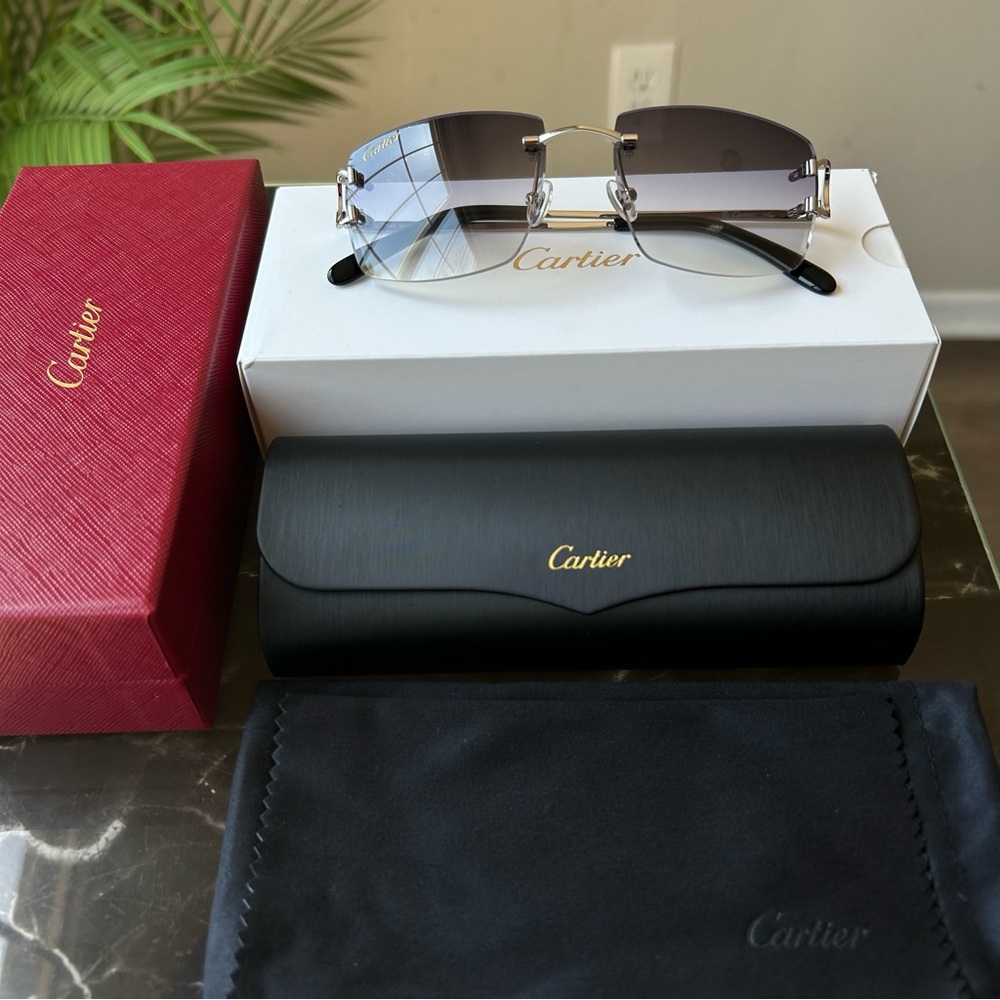 Cartier Silver Frame Sunglasses with Smoke Gray lenses